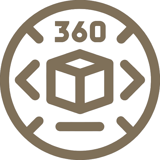 Icono 360 con cubo, relacionado con Servicios Valorium.